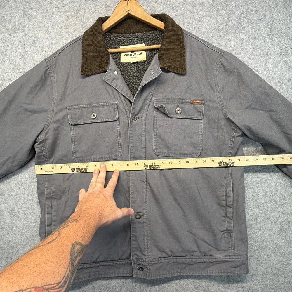 Woolrich Jacket Mens XL Gray Sherpa Lined Cotton Coat Corduroy Collar